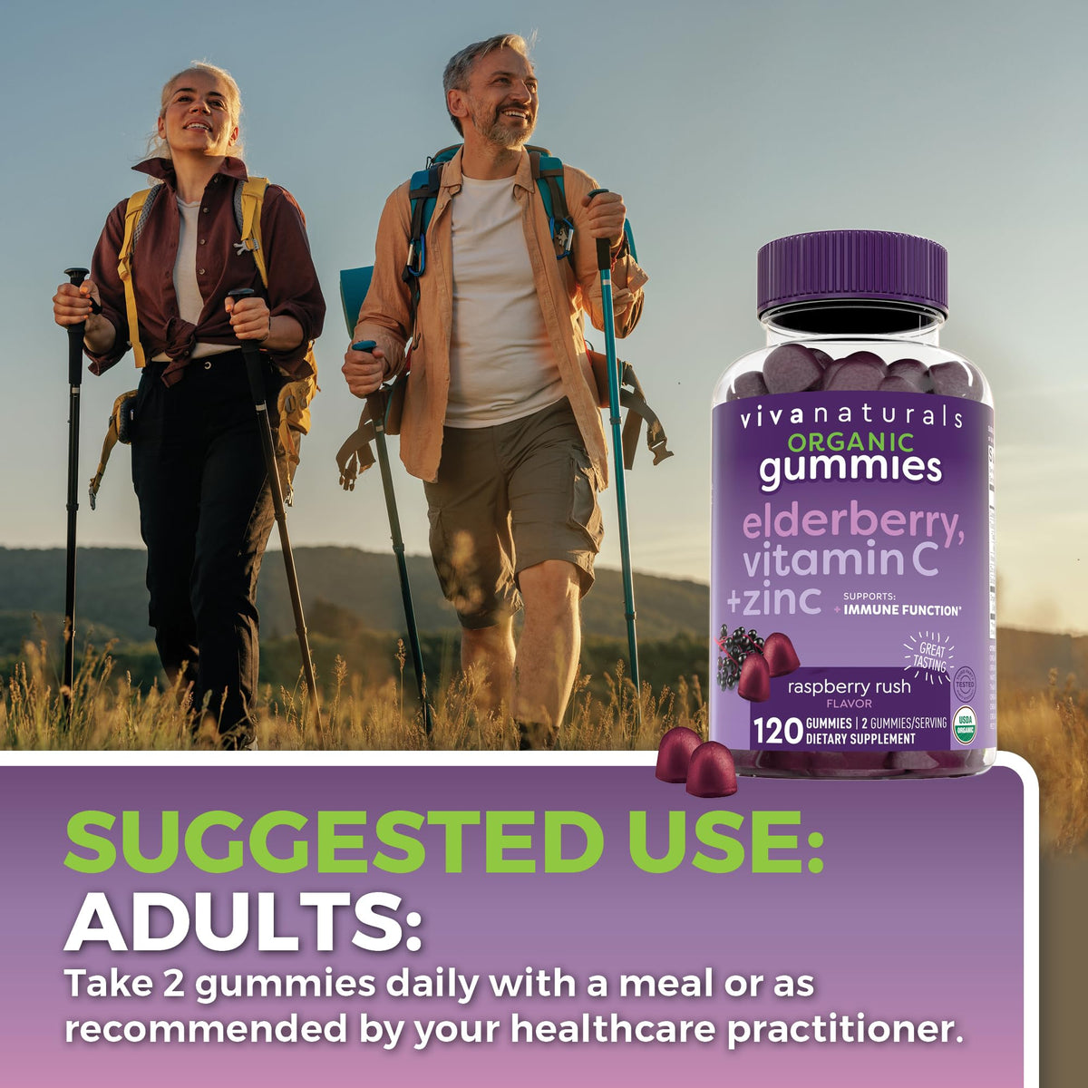 Viva Naturals Sambucus Elderberry Gummies for Adults - 150mg Black Elderberry Vitamin C and Zinc, 3-in-1 Daily Immune Support Gummies, Raspberry Rush Flavor - FENGGESTORE20
