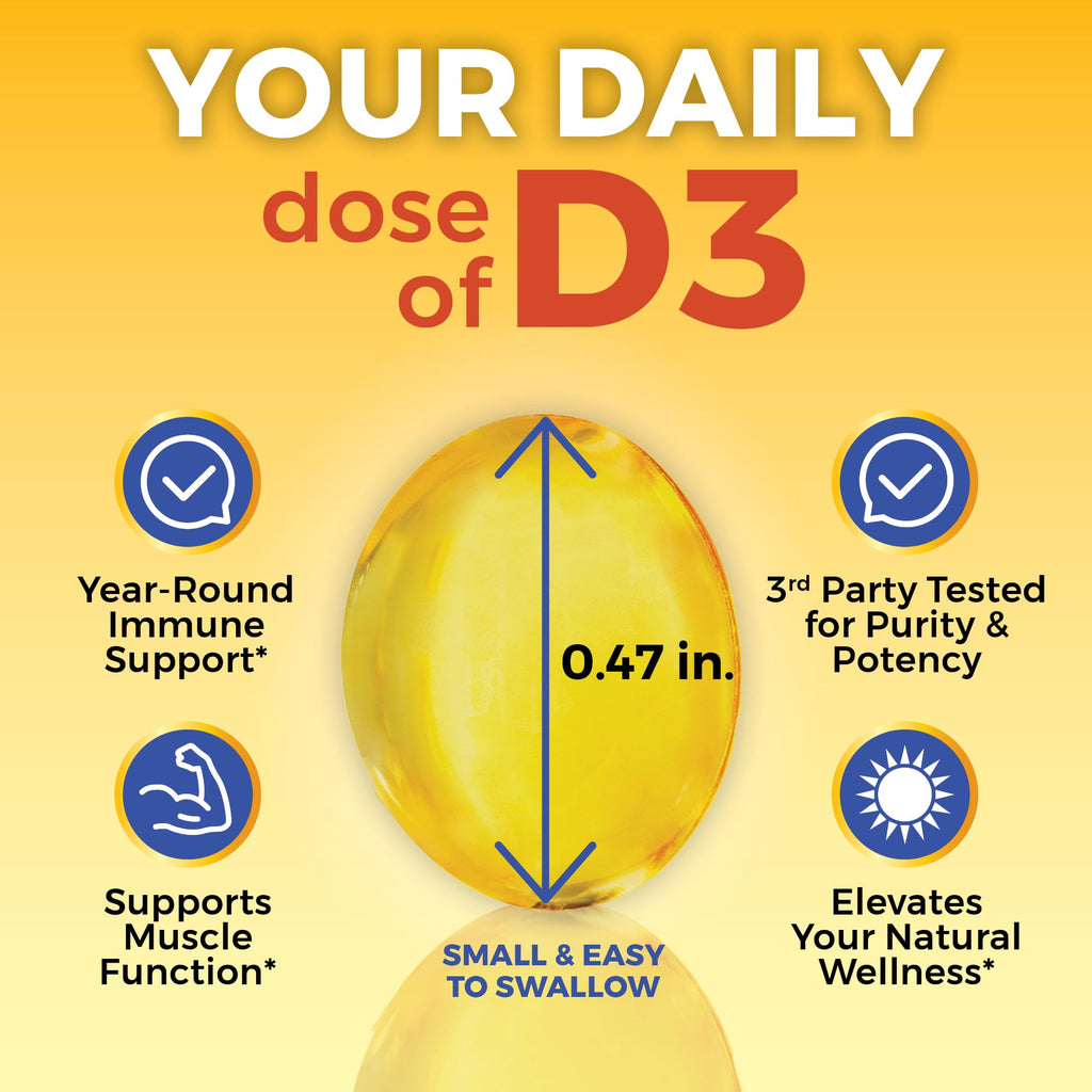 Viva Naturals Vitamin D3 5000 IU Softgels, 360 Count (125 mcg), Supports Bone & Immune Health, High Potency Vitamin D - FENGGESTORE20
