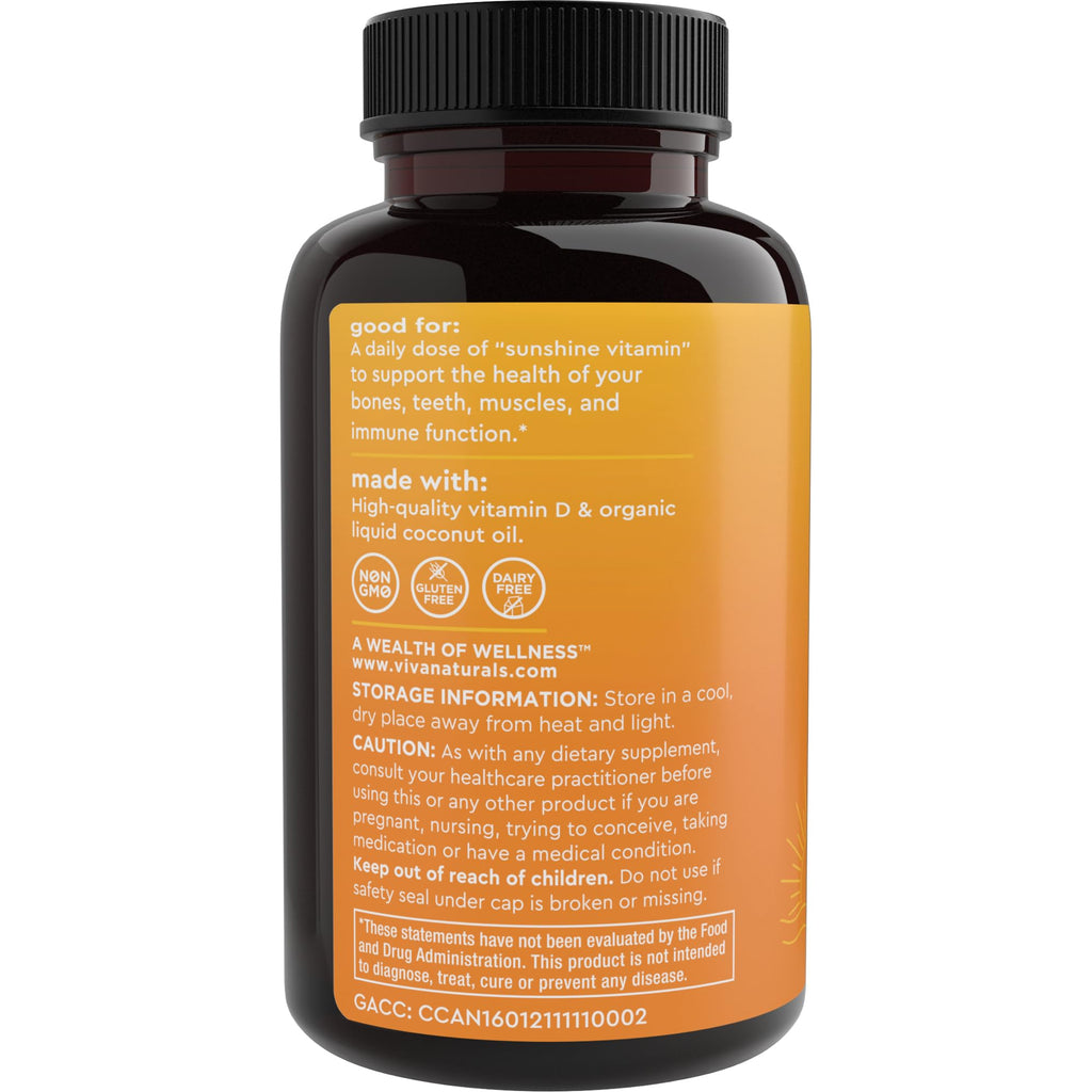 Viva Naturals Vitamin D3 5000 IU Softgels, 360 Count (125 mcg), Supports Bone & Immune Health, High Potency Vitamin D - FENGGESTORE20