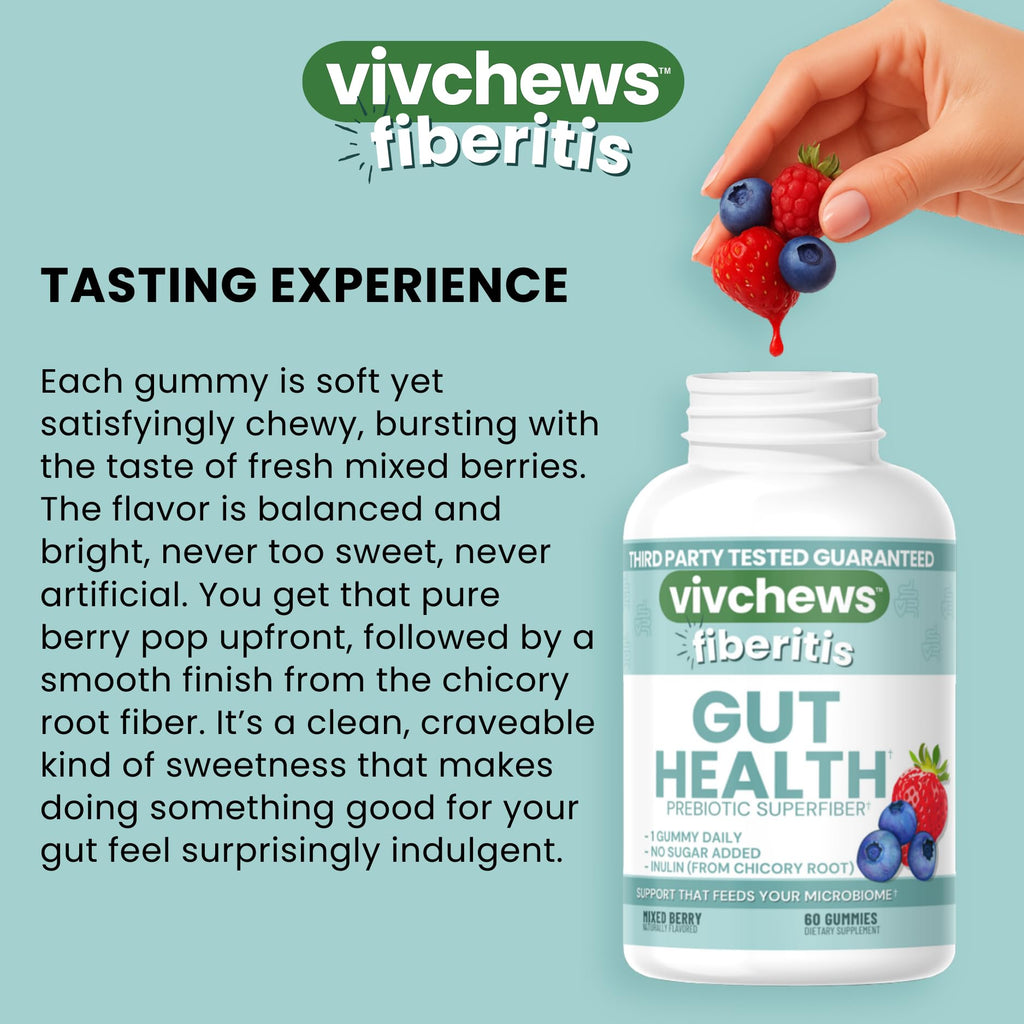 vivchews Gut Health Gummies – Prebiotic Fiber for Bloating Relief, No Sugar Added, Non-GMO, Fruit Pectin Based, Gluten-Free, No Artificial Colors, - FENGGESTORE20