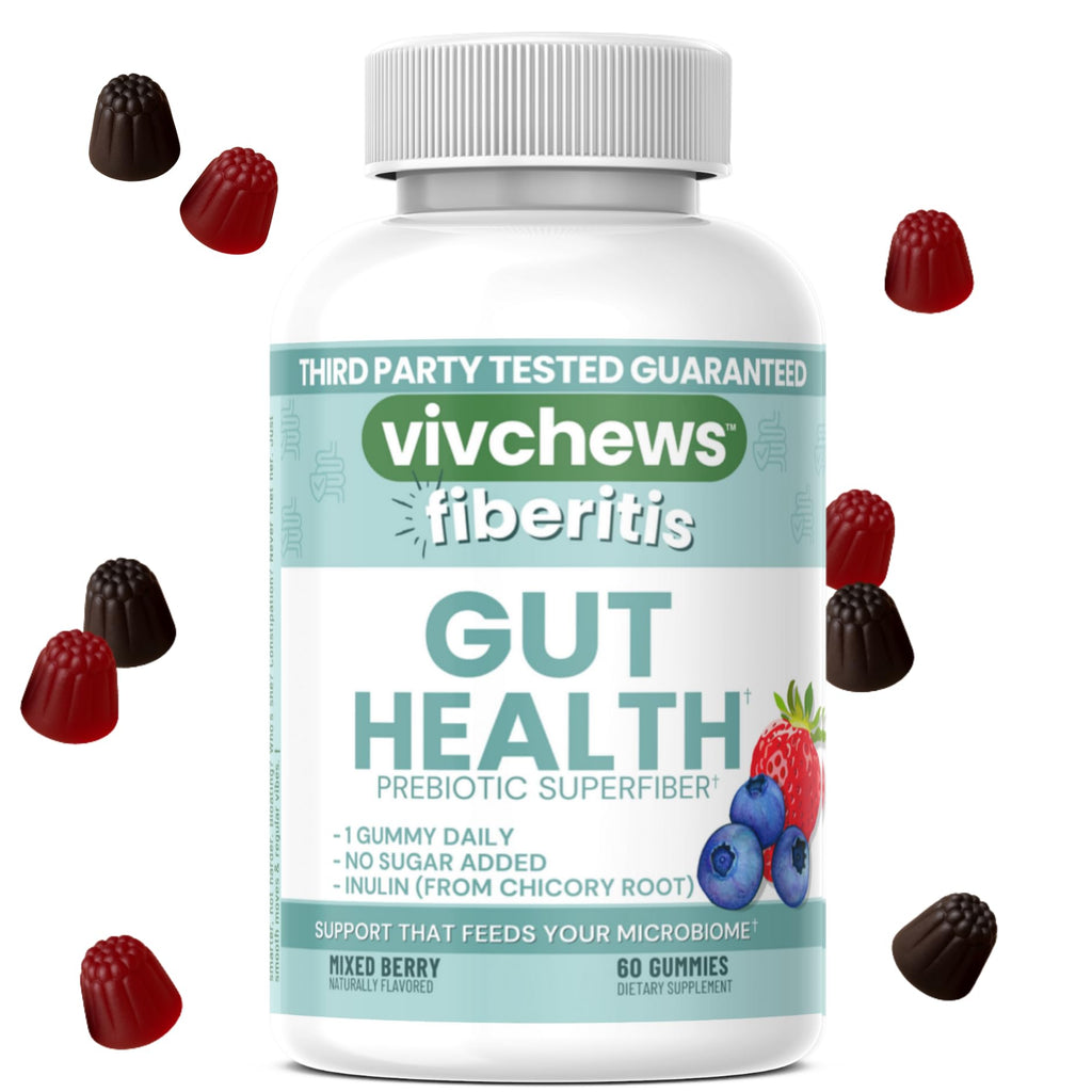 vivchews Gut Health Gummies – Prebiotic Fiber for Bloating Relief, No Sugar Added, Non-GMO, Fruit Pectin Based, Gluten-Free, No Artificial Colors, - FENGGESTORE20