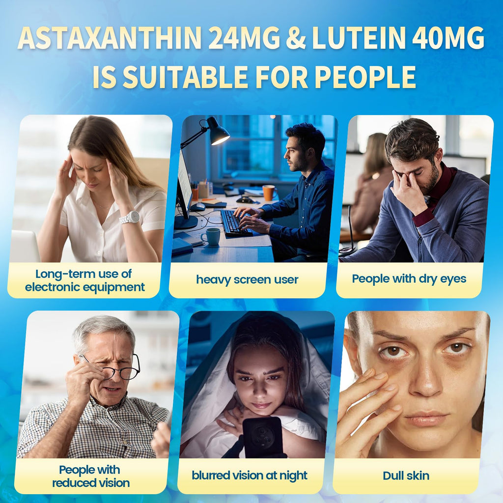 VivoNu 14-in-1 Astaxanthin 24mg & Lutein 40mg with Zeaxanthin Supplements, 6 Month Supply, Fresh Microalgae Source, Gluten Free Non-GMO, Supports Eye - FENGGESTORE20