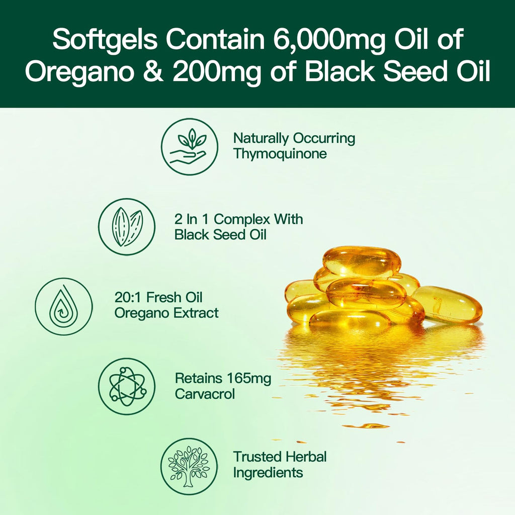 VivoNu Oil of Oregano with Black Seed Oil, Balanced Oil of Oregano Capsules, 300 Count Organic OreganoOil Softgels - FENGGESTORE20
