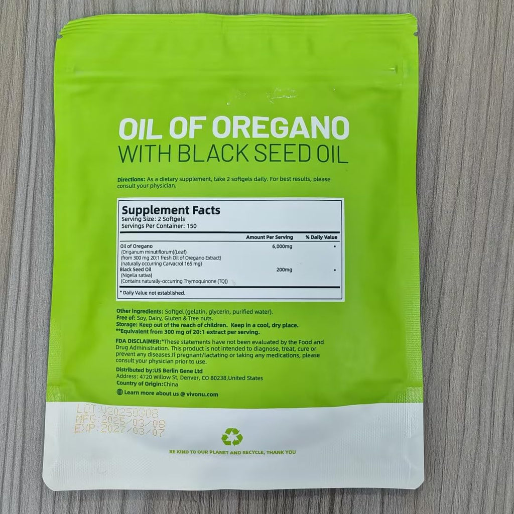 VivoNu Oil of Oregano with Black Seed Oil, Balanced Oil of Oregano Capsules, 300 Count Organic OreganoOil Softgels - FENGGESTORE20