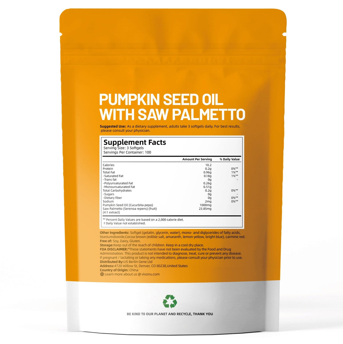 VivoNu Pumpkin Seed Oil with Saw Palmetto Capsules | Cold Pressed, Pure Virgin Oil, Essential Fatty Acids & Phytosterols | 300 SoftgelsSupports Hair, Urinary - FENGGESTORE20