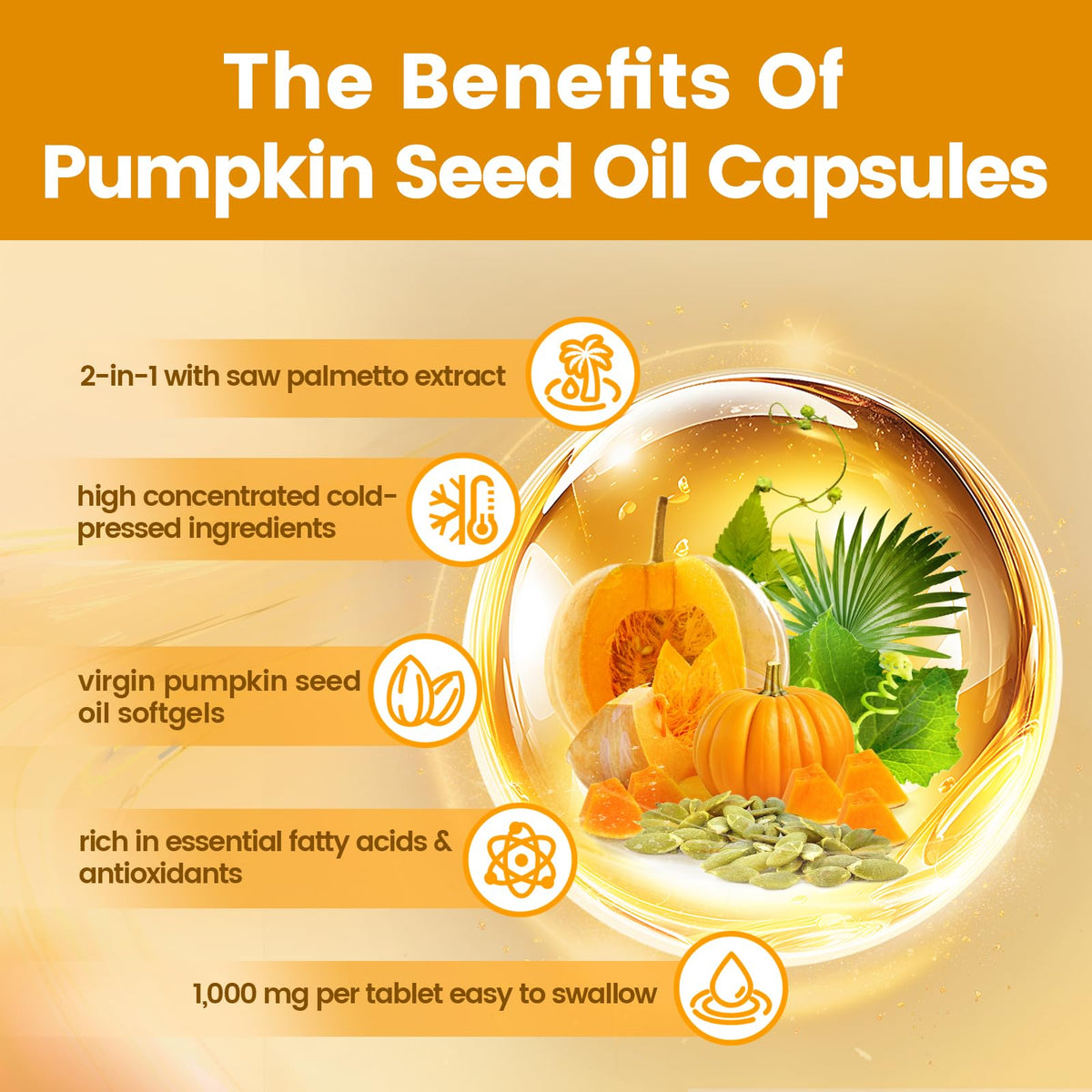 VivoNu Pumpkin Seed Oil with Saw Palmetto Capsules | Cold Pressed, Pure Virgin Oil, Essential Fatty Acids & Phytosterols | 300 SoftgelsSupports Hair, Urinary - FENGGESTORE20
