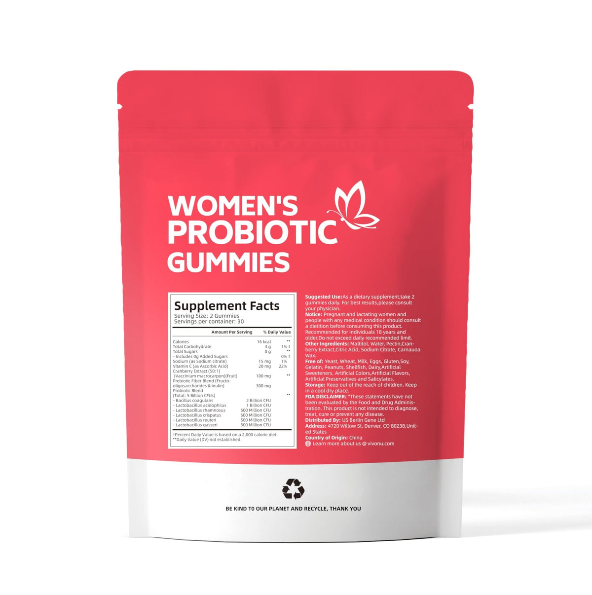 VivoNu Viginal Probiotics for Women, Women Probiotic Gummies, Feminine Balance Gummies, Prebiotic Gummy, Cranberry Probiotics for Woman Vaginigal Health, Yeast Ph Balance| 60 Gummies - FENGGESTORE20