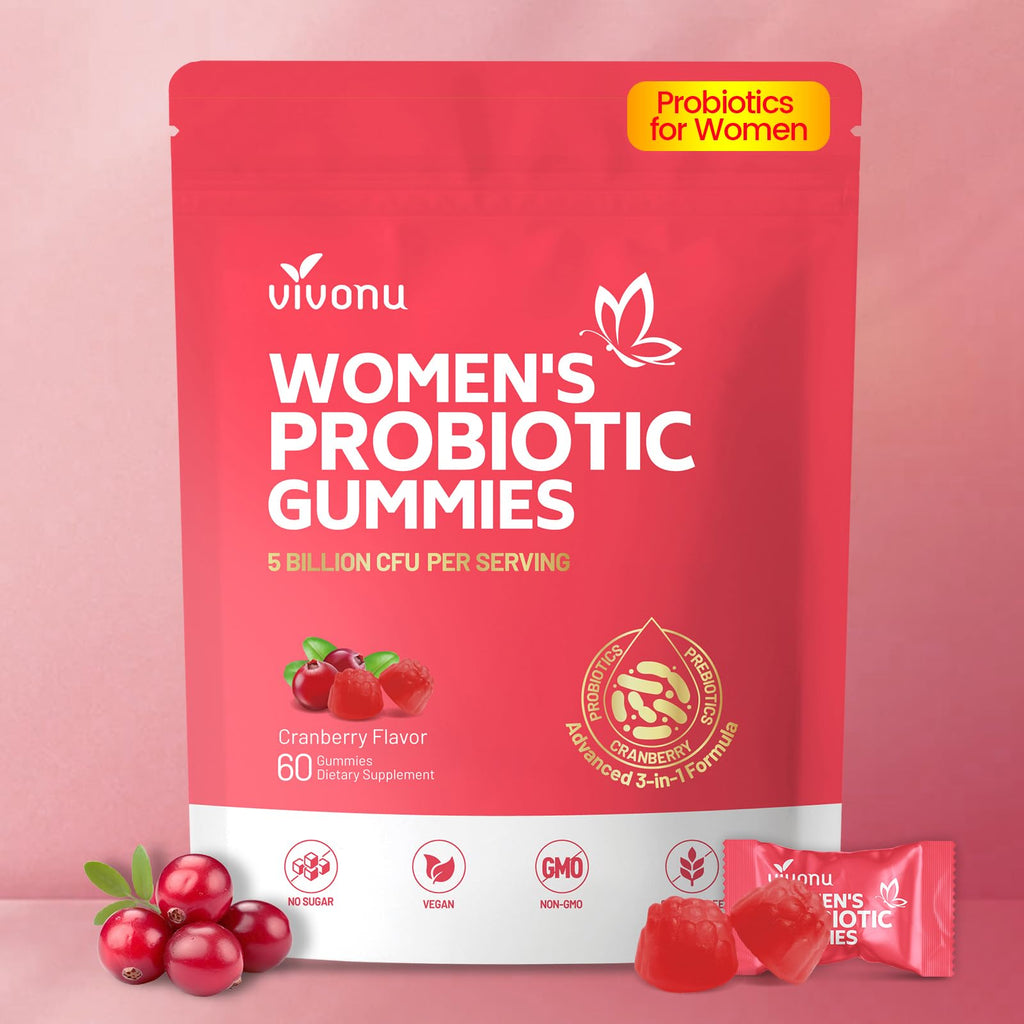 VivoNu Viginal Probiotics for Women, Women Probiotic Gummies, Feminine Balance Gummies, Prebiotic Gummy, Cranberry Probiotics for Woman Vaginigal Health, Yeast Ph Balance| 60 Gummies - FENGGESTORE20