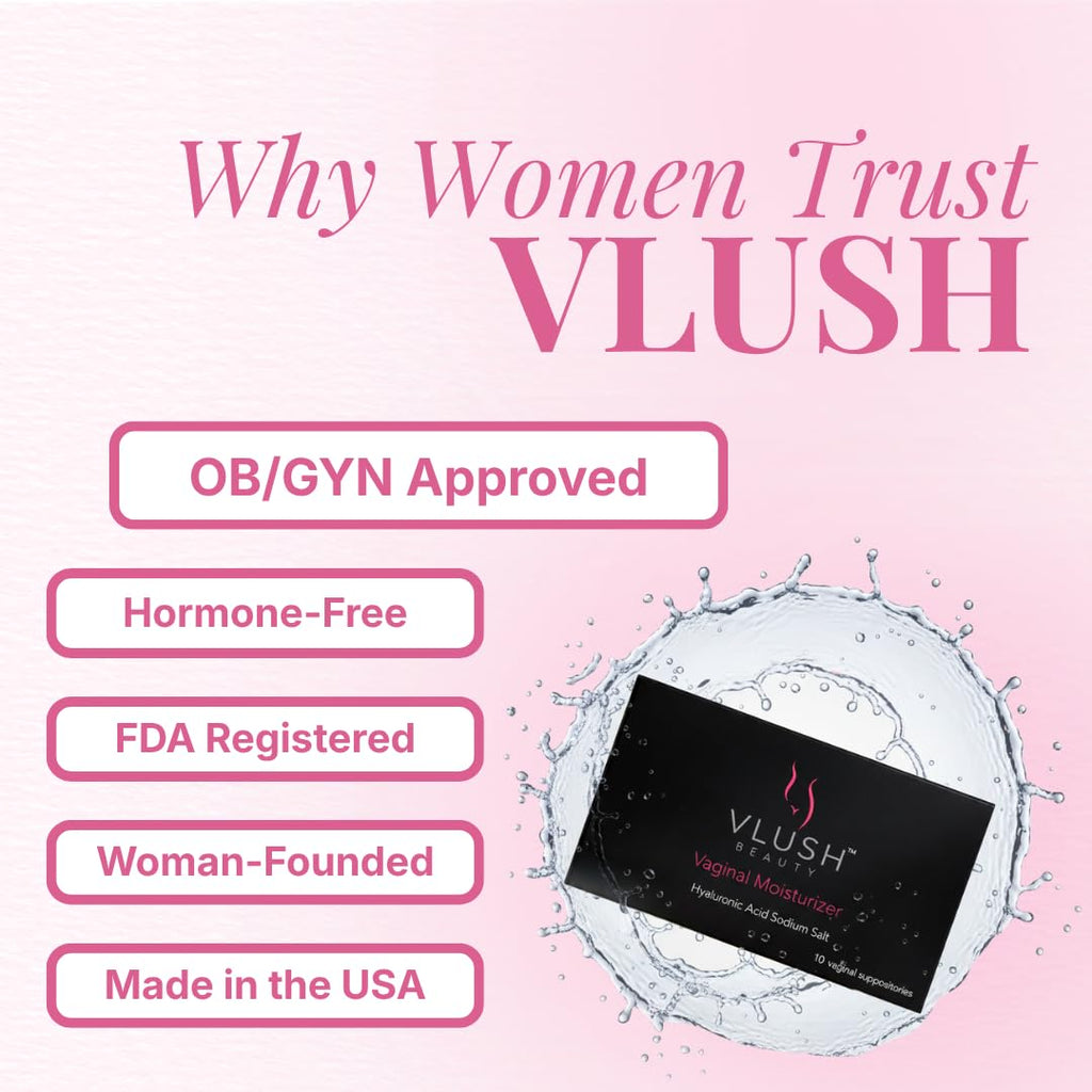 VLUSH Vaginal Moisturizer: Hormone-Free Hyaluronic Acid Suppositories for Dryness & Intimate Comfort – Clean Support for Menopause & Perimenopause (10pk) - FENGGESTORE20