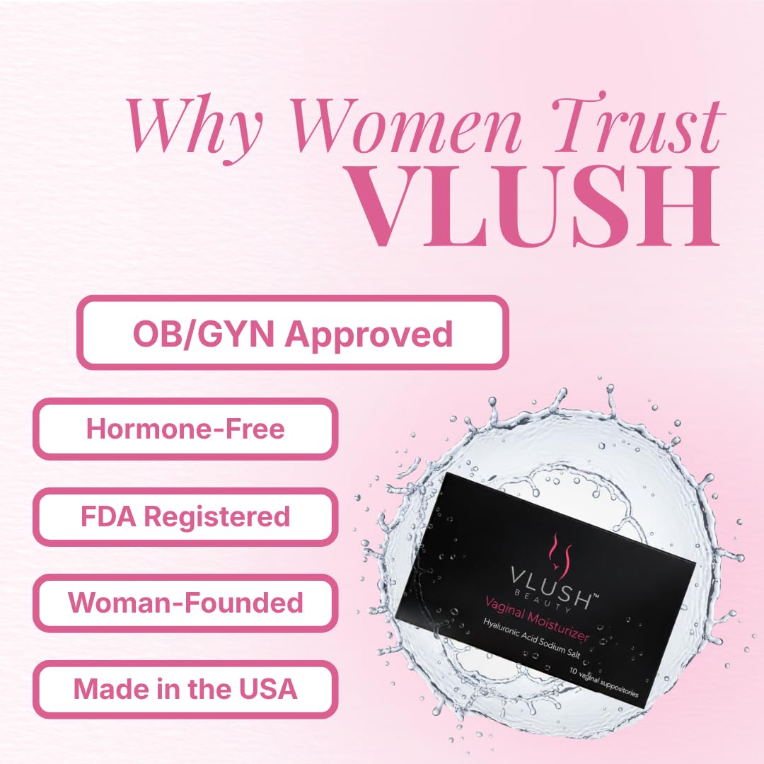VLUSH Vaginal Moisturizer: Hormone-Free Hyaluronic Acid Suppositories for Dryness & Intimate Comfort – Clean Support for Menopause & Perimenopause (10pk) - FENGGESTORE20