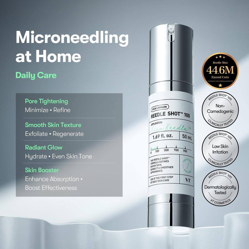 VT COSMETICS CICA Reedle Shot 100, Spicule Microneedling Serum for Pore Care & Exfoliation, Exosome, Centella Asiatica for Glass Skin - FENGGESTORE20