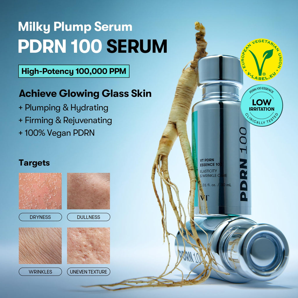 VT COSMETICS PDRN 100 Essence, Intensive Glow Serum, 100,000ppm Vegan PDRN, Skin Restoration & Plumping, Hydrating & Moisturizing, Firming, Fine Lines, Korean Skincare 1.01 fl. Oz. - FENGGESTORE20