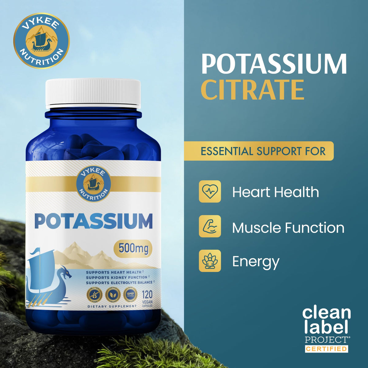 Vykee Nutrition Potassium Citrate Capsules - Supplements for Electrolyte Balance, Muscle & Heart Health - Vegan, Non-GMO, - FENGGESTORE20