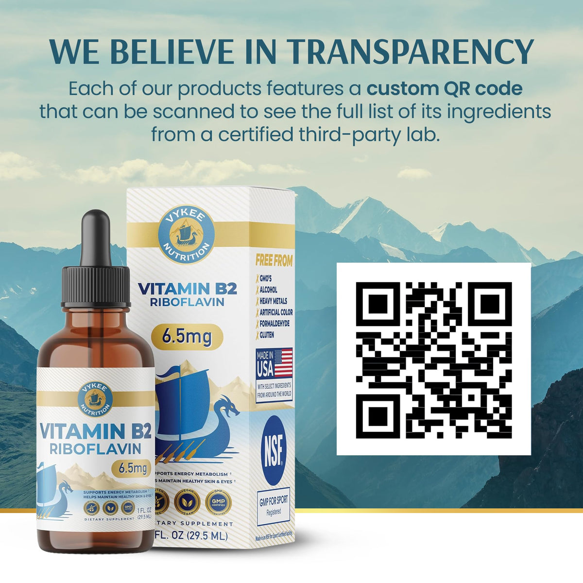 Vykee Nutrition Vitamin B2 Riboflavin Drops - Liquid B2 Supplement for Energy Metabolism, Cellular Function and Vision Support - Vegan, Non-GMO, Gluten-Free - FENGGESTORE20