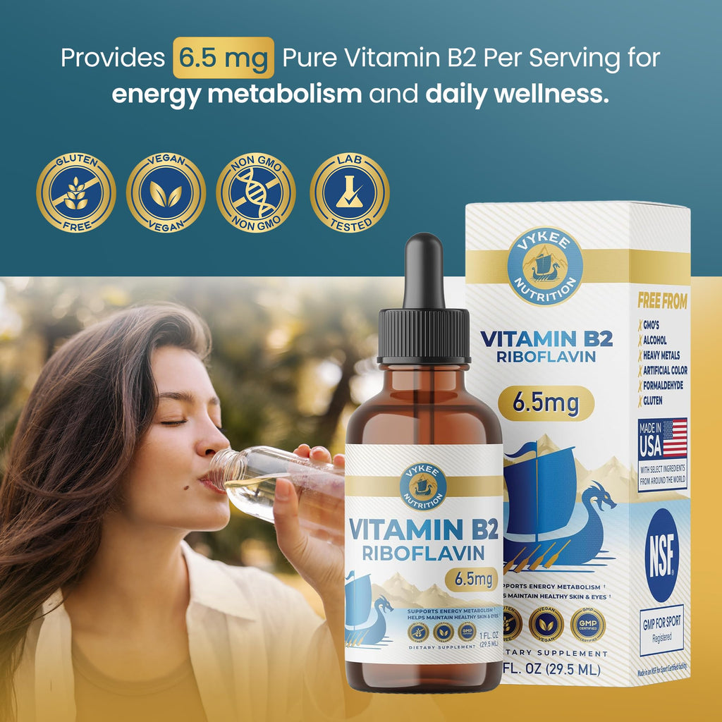 Vykee Nutrition Vitamin B2 Riboflavin Drops - Liquid B2 Supplement for Energy Metabolism, Cellular Function and Vision Support - Vegan, Non-GMO, Gluten-Free - FENGGESTORE20