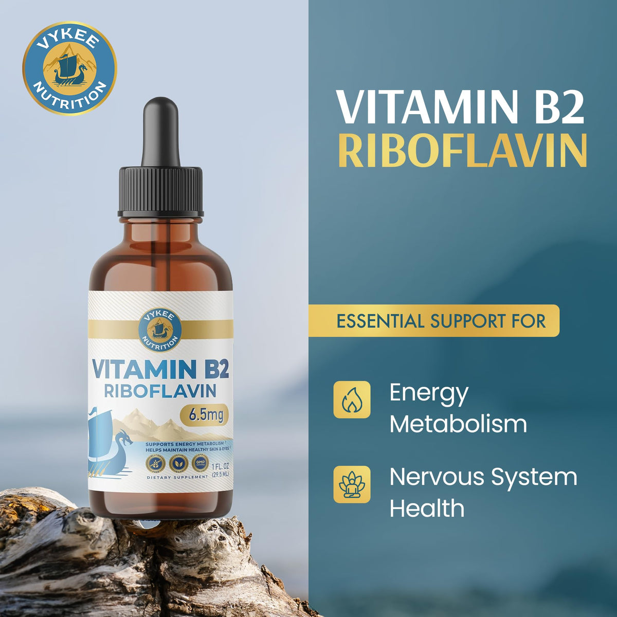 Vykee Nutrition Vitamin B2 Riboflavin Drops - Liquid B2 Supplement for Energy Metabolism, Cellular Function and Vision Support - Vegan, Non-GMO, Gluten-Free - FENGGESTORE20
