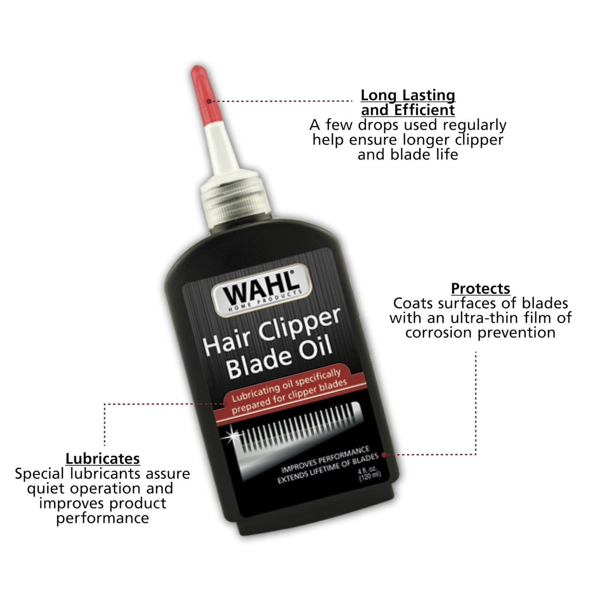 Wahl Premium Hair Clipper Blade Lubricating Oil for Clippers, Trimmers, & Blade Corrosion for Rust Prevention – 4 Fluid Ounces – Model 3310-300A - FENGGESTORE20