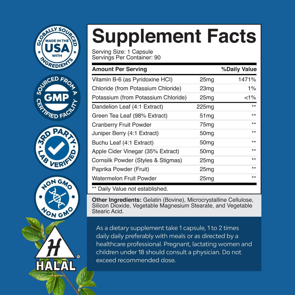 Water Away Herbal Diuretic Pills High Strength - Fluid Retention Supplement with Dandelion Leaf Extract & Green Tea for Bloating Relief for Women & Men - FENGGESTORE20