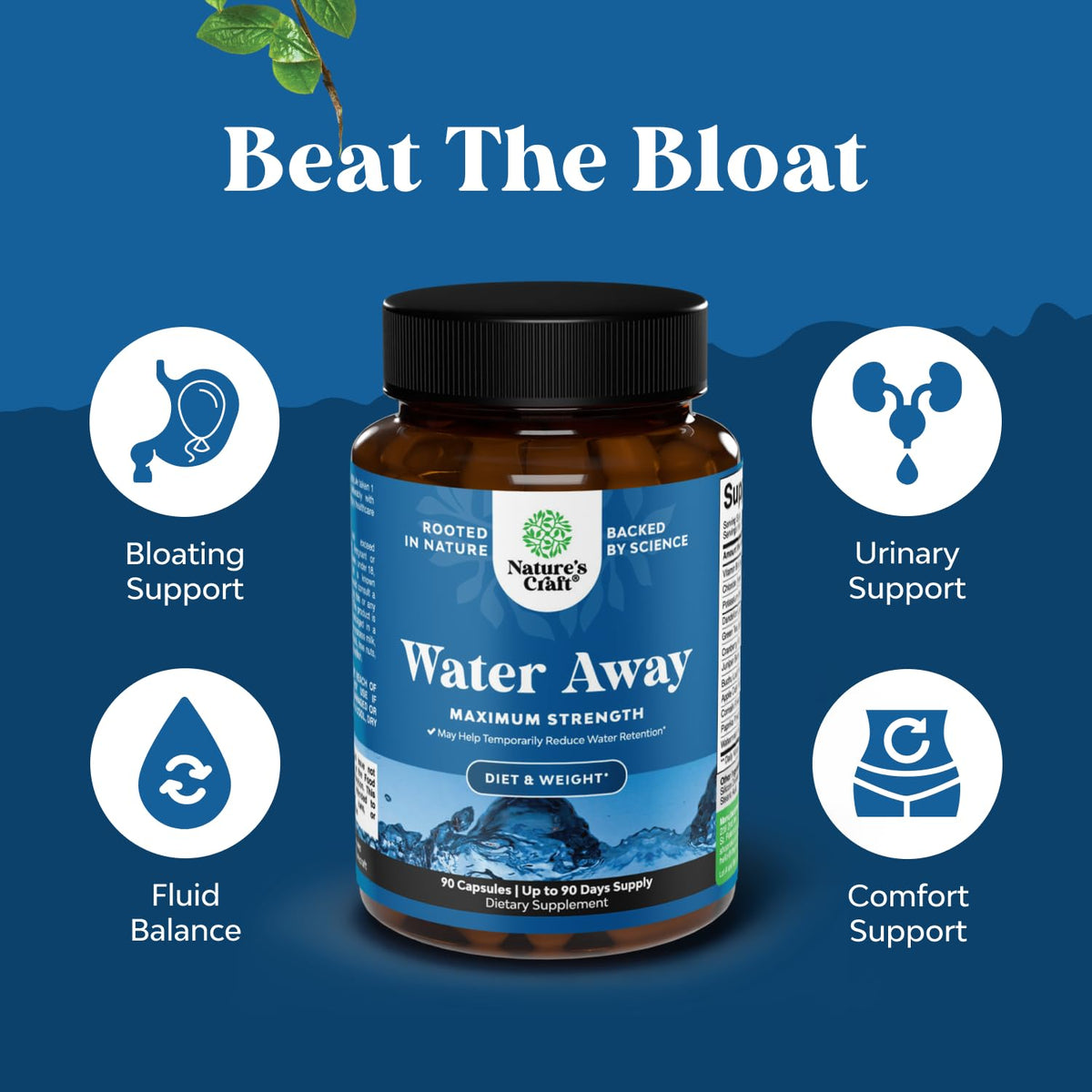 Water Away Herbal Diuretic Pills High Strength - Fluid Retention Supplement with Dandelion Leaf Extract & Green Tea for Bloating Relief for Women & Men - FENGGESTORE20