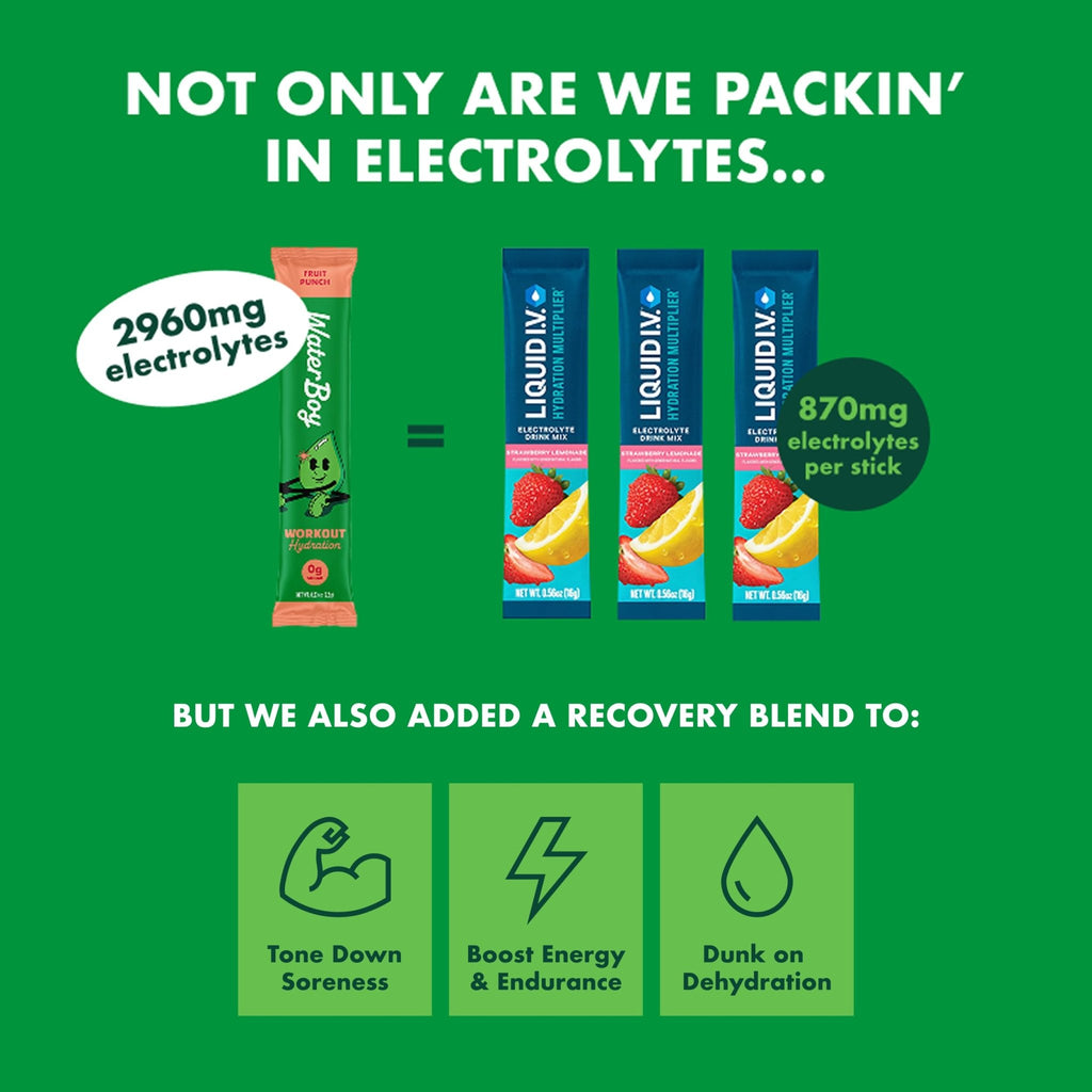 Waterboy Workout Hydration | 2,960mg Sugar Free Electrolyte Powder Packets | L-Glutamine + Vitamins | No Sugar, All Natural, Gluten Free - FENGGESTORE20
