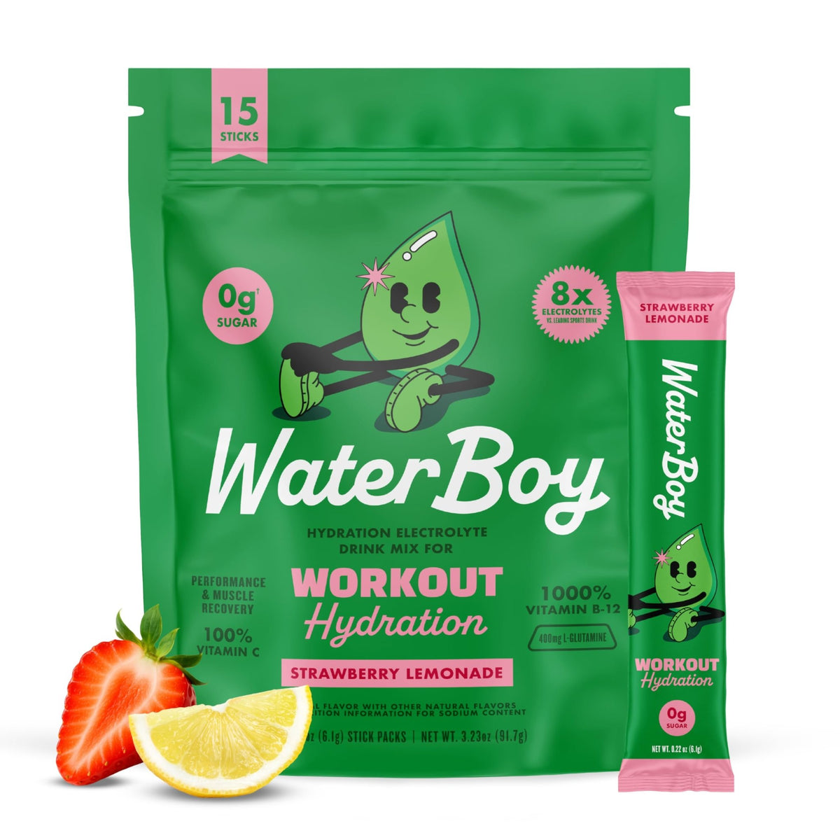 Waterboy Workout Hydration | 2,960mg Sugar Free Electrolyte Powder Packets | L-Glutamine + Vitamins | No Sugar, All Natural, Gluten Free - FENGGESTORE20