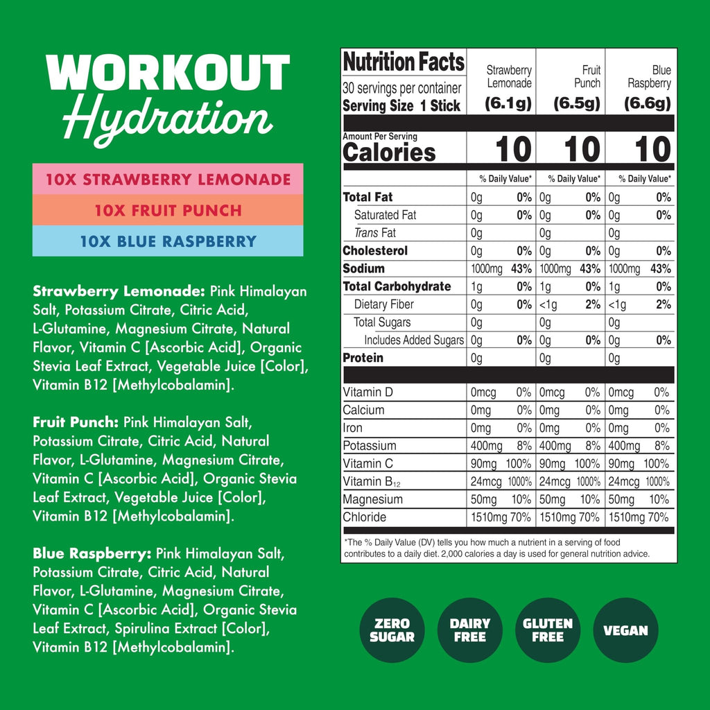 Waterboy Workout Hydration | 2,960mg Sugar Free Electrolyte Powder Packets | L-Glutamine + Vitamins | No Sugar, All Natural, Gluten Free (Variety) - FENGGESTORE20