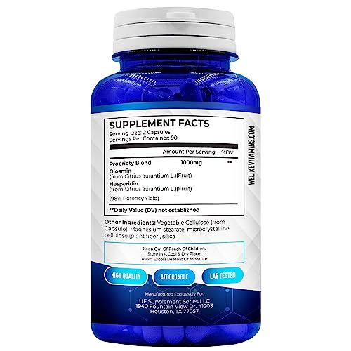 We Like Vitamins Diosmin Hesperidin 1000mg – 180 Capsules – 90 Day Supply - Diosmin and Hesperidin Supplement – Helps to Support Healthy Circulation, Veins, Capillaries, and Lymphatic Drainage - FENGGESTORE20