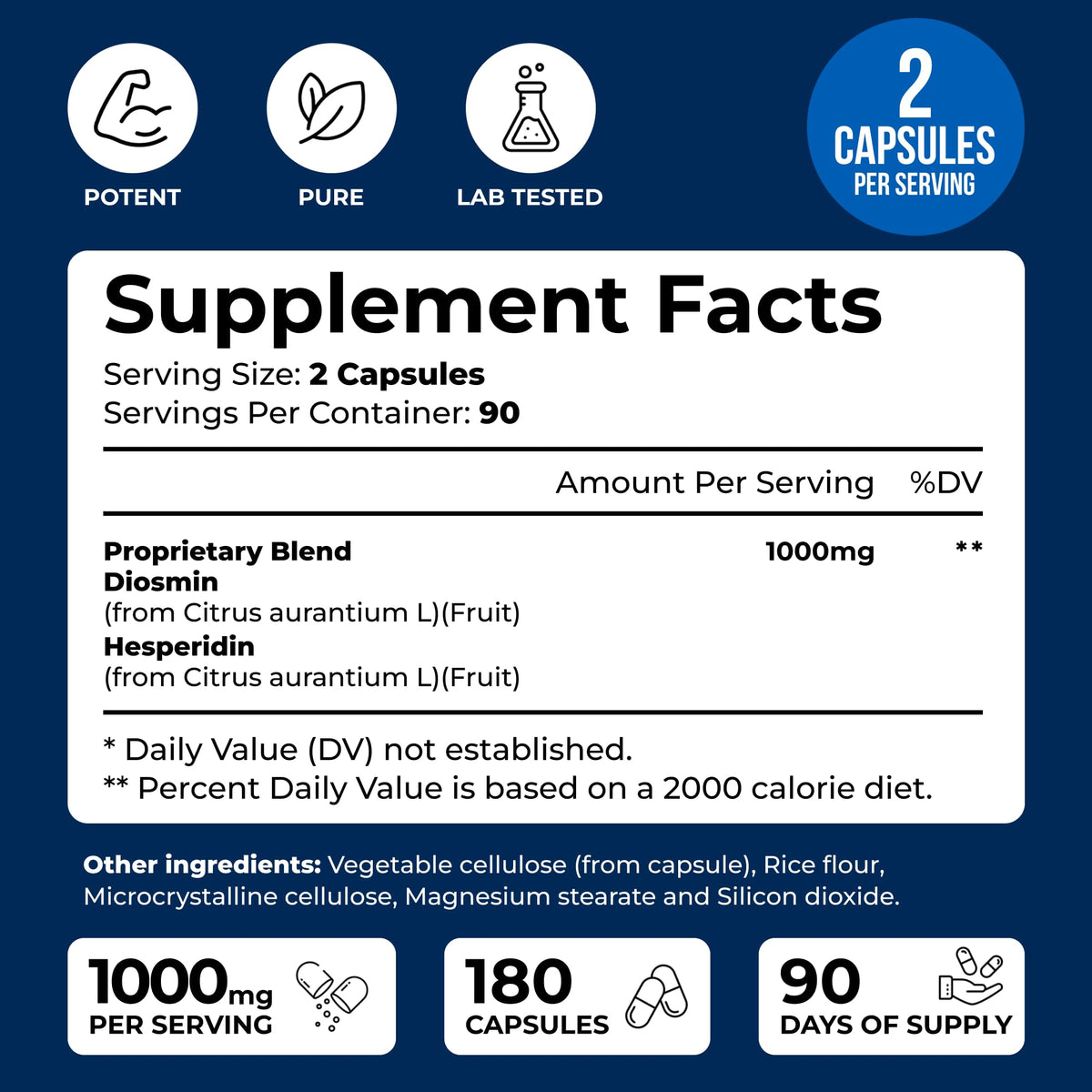 We Like Vitamins Diosmin Hesperidin 1000mg – 180 Capsules – 90 Day Supply - Diosmin and Hesperidin Supplement – Helps to Support Healthy Circulation, Veins, Capillaries, and Lymphatic Drainage - FENGGESTORE20