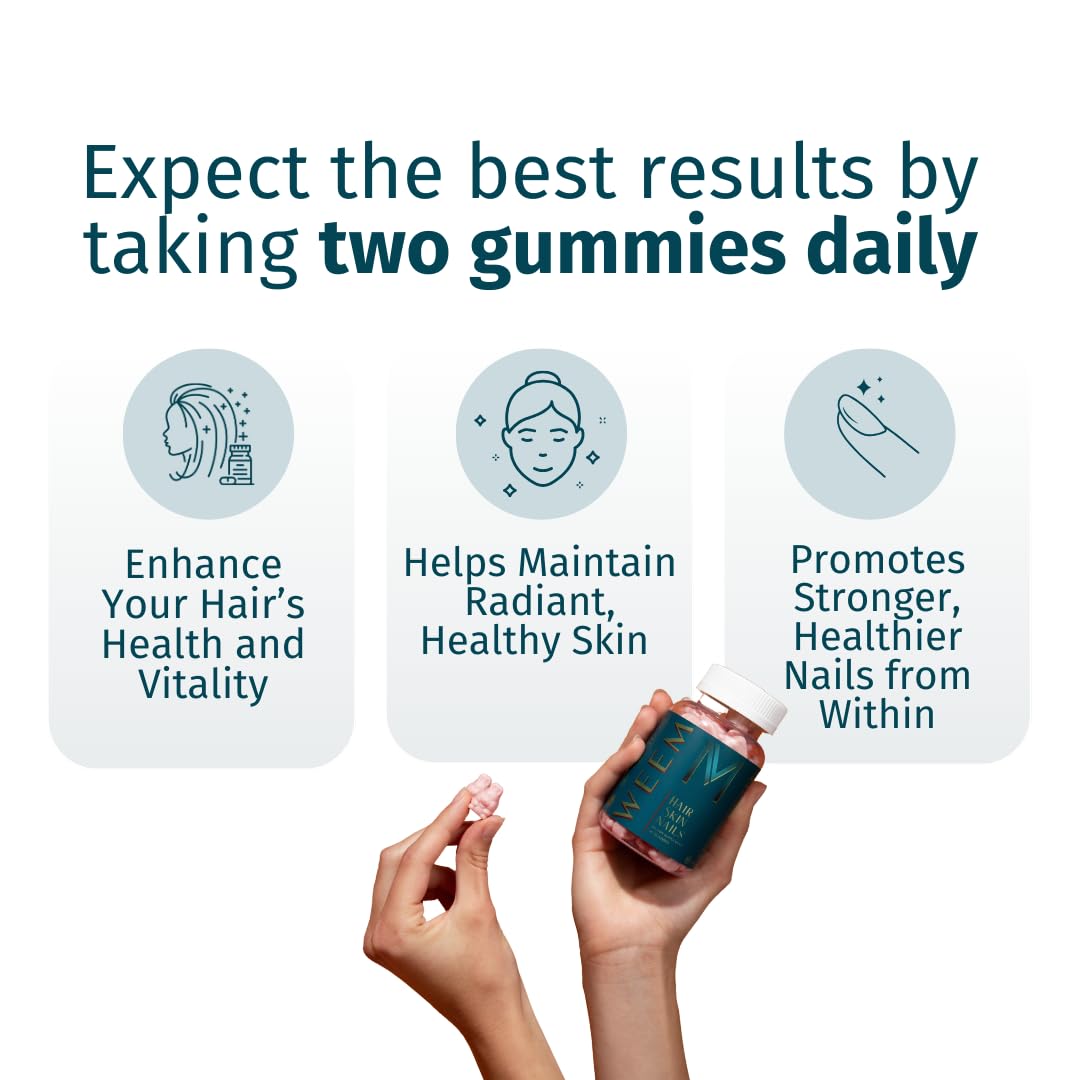 WEEM Hair Skin and Nails Gummies - Supports Healthy Hair - Vegan biotin Vitamins for Women & Men Supports Faster Hair Growth, Stronger Nails, Healthy Skin, Extra Strength (1) - FENGGESTORE20