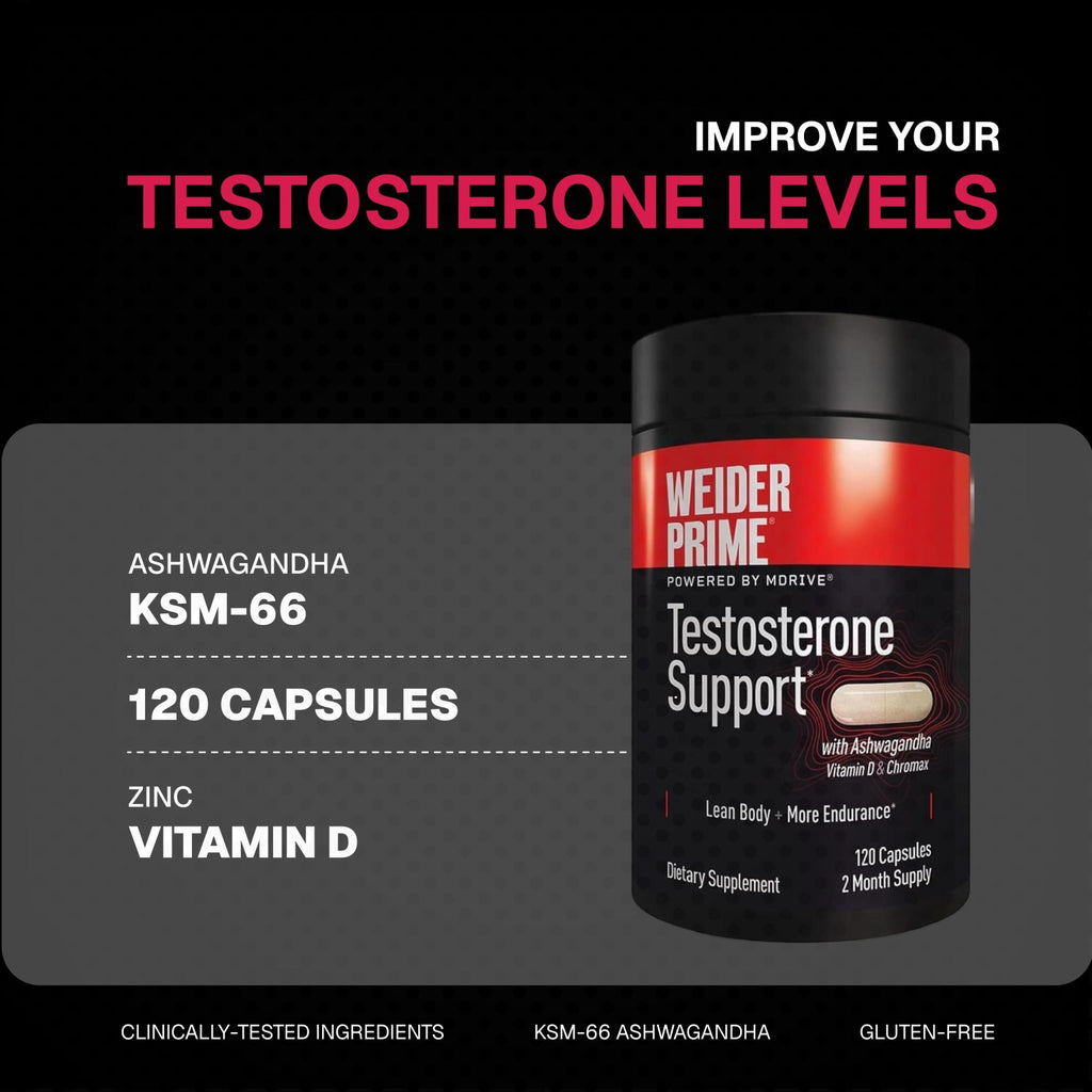 Weider Prime Support - Men's Nutrition - Enriched with Vitamins & Minerals - with Ashwagandha, Chromax Chromium, Bioperine & Zinc - Gluten Free - 120 Capsules - FENGGESTORE20