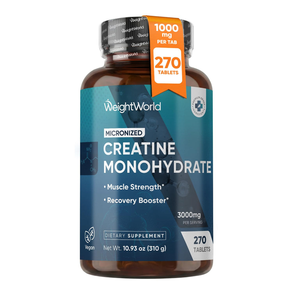 WeightWorld Micronized Creatine Monohydrate 3000mg Tablets - Muscle Growth, Strength, Energy & Recovery | Pre Workout Creatine for Women & Men | 1000mg per Tab - FENGGESTORE20
