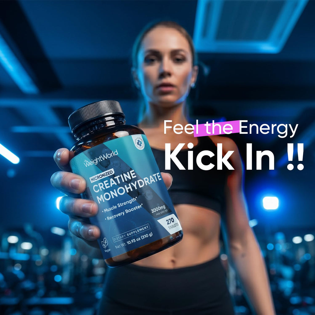 WeightWorld Micronized Creatine Monohydrate 3000mg Tablets - Muscle Growth, Strength, Energy & Recovery | Pre Workout Creatine for Women & Men | 1000mg per Tab - FENGGESTORE20