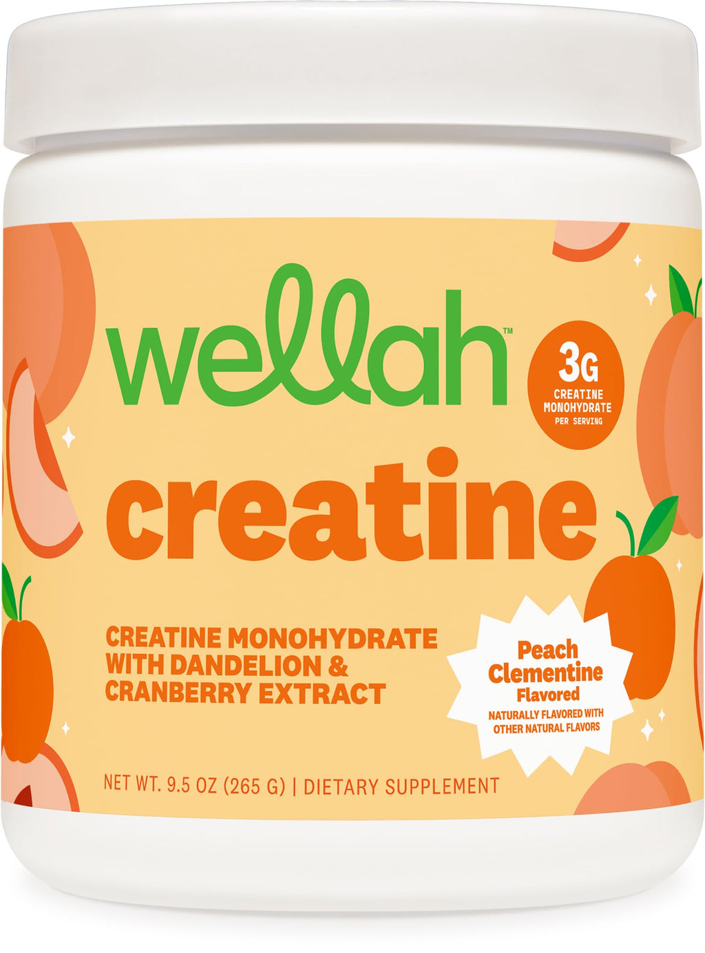 Wellah Creatine for Women - Creatine Monohydrate with Dandelion & Cranberry Extract (50 Servings, Clementine Peach) - FENGGESTORE20