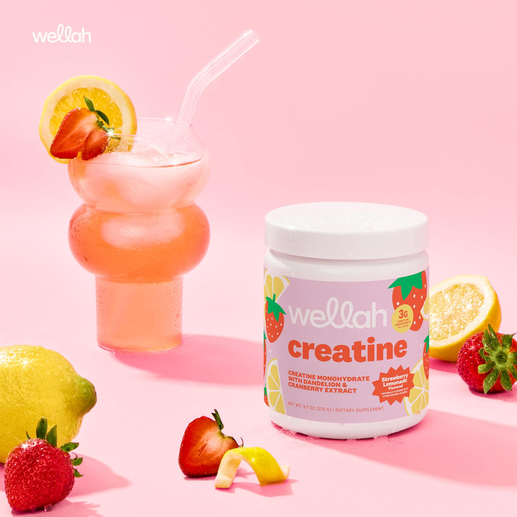 Wellah Creatine for Women - Creatine Monohydrate with Dandelion & Cranberry Extract (50 Servings, Strawberry Lemonade) - FENGGESTORE20