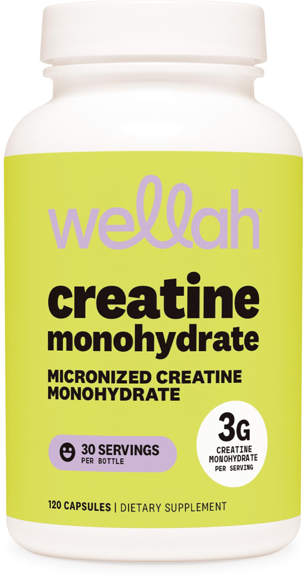 Wellah Creatine Monohydrate Capsules (3000 mg) 120 Capsules - Micronized Creatine, 30 Servings - FENGGESTORE20