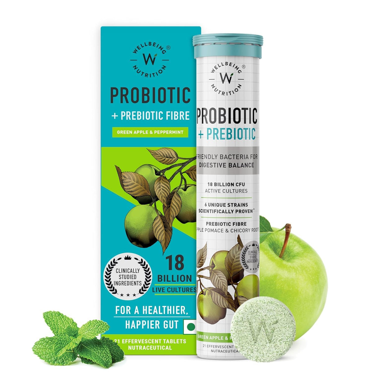 Wellbeing Nutrition Daily Probiotics + Prebiotics | Improve Metabolism, Acidity Relief, Digestion & Gut Health | 18 Billion CFU Organic Probiotics Supplement - FENGGESTORE20