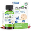 Wellements Organic Iron Drops for Newborn+ Babies (1 Fl Oz) - Cherry Flavor Liquid Iron Supplement for Infants - Toddler Iron Supplement for Kids (4months+ to 3 Years) - FENGGESTORE20