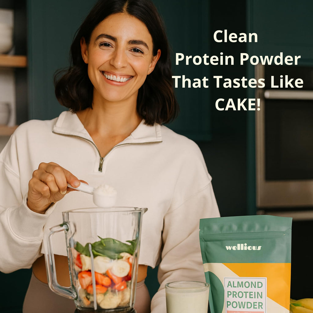 wellious Almond Protein Powder (Unflavored, Unsweetened) - 18 Grams of Pure Healthiest Vegan Protein for Women & Men | Soy-Free & Gut Friendly Protein - FENGGESTORE20
