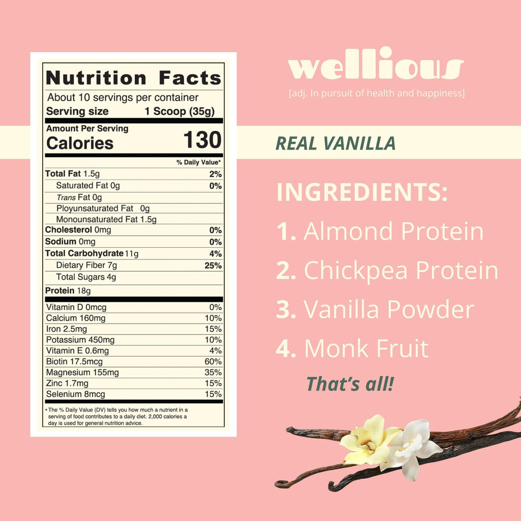 wellious Almond Protein Powder (Vanilla) - 18 Grams of Pure Healthiest Vegan Protein for Women & Men - Perfect Soy-Free & Smooth Gut Friendly Protein Powder for Sports Nutrition - FENGGESTORE20