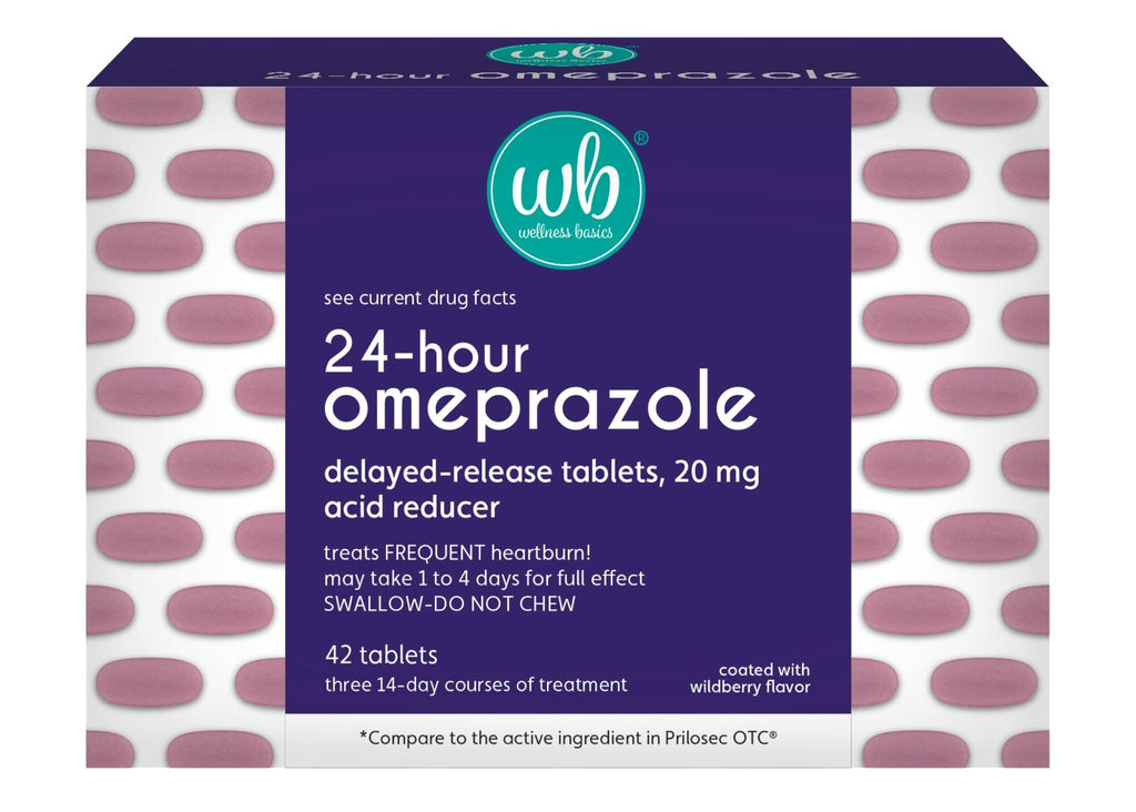 Wellness Basics Omeprazole 20mg Delayed Release | Acid Reducer | 42 Count | Tablet | Treats Frequent Heartburn (Wildberry) - FENGGESTORE20