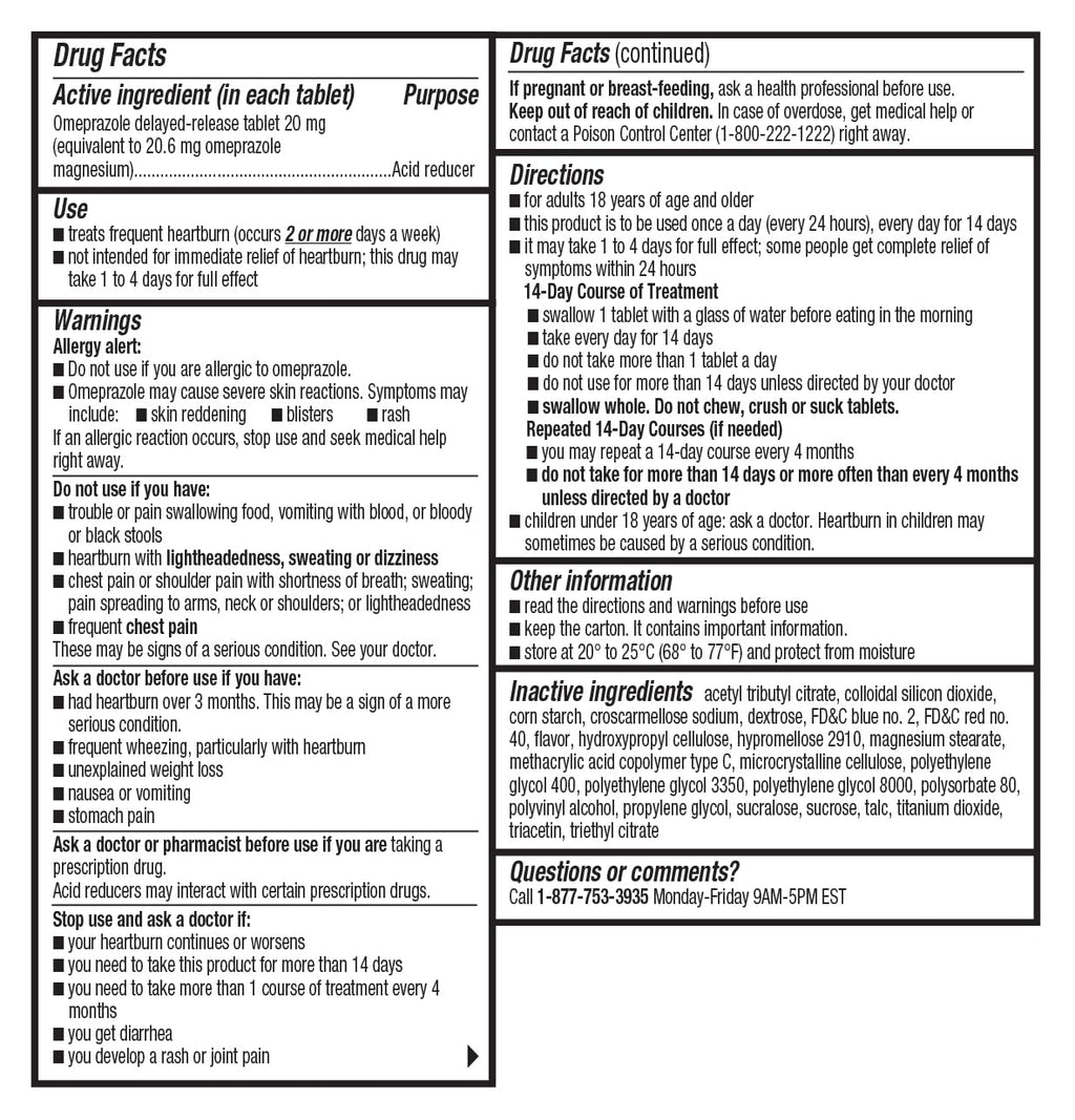 Wellness Basics Omeprazole 20mg Delayed Release | Acid Reducer | 42 Count | Tablet | Treats Frequent Heartburn (Wildberry) - FENGGESTORE20
