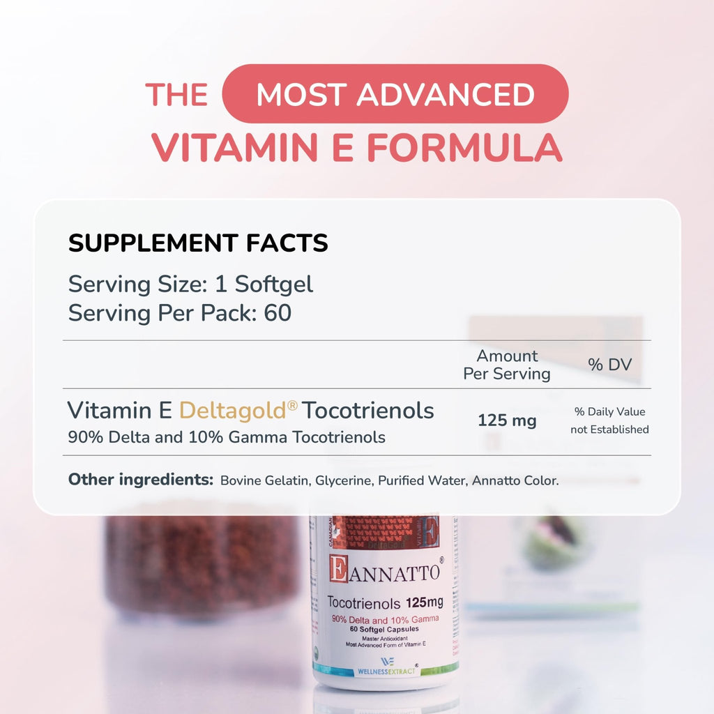 WELLNESS EXTRACT Eannatto Tocotrienols Vitamin E Supplements Tocopherol Free, Non-GMO, Gluten Free & Antioxidant (125MG 60 Softgels) - FENGGESTORE20