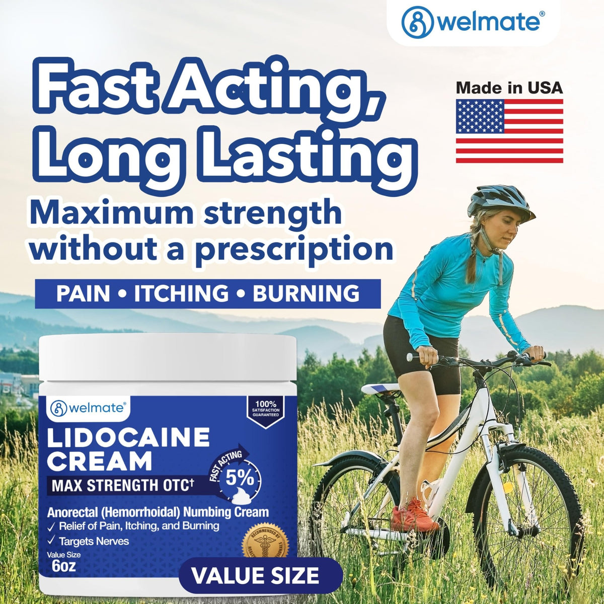 WELMATE 5% Lidocaine Cream for Hemorrhoids, 6 oz Jar – Fast-Acting Lidocaine Numbing Cream & Topical Analgesic Cream for Anorectal Itch Relief - FENGGESTORE20
