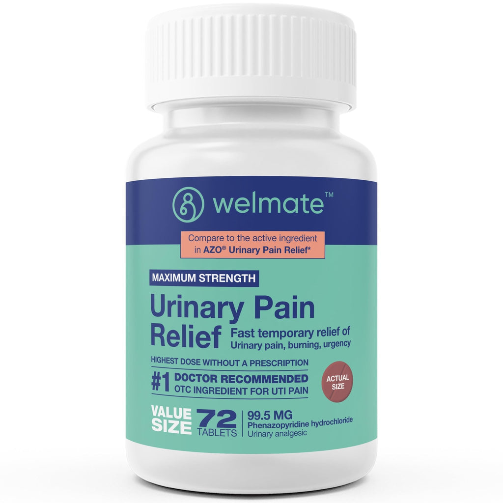 WELMATE Urinary Pain UTI Relief Maximum Strength (Phenazopyridine HCL) - Improve Urinary Tract Health & Bladder Control, Urgency, & Discomfort | Over-The-Counter Medication for Men & Women (72 Pills) - FENGGESTORE20