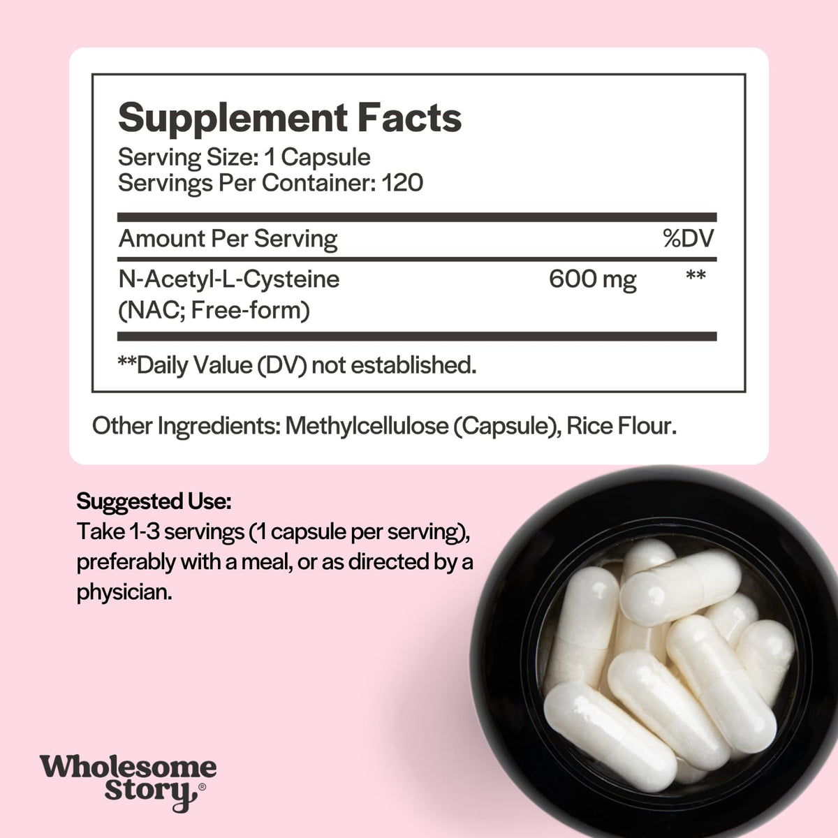 Wholesome Story NAC Supplement N Acetyl Cysteine 600 mg | Liver, Lung & Fertility Support | 120 Capsules | 120 Serving Supply - FENGGESTORE20
