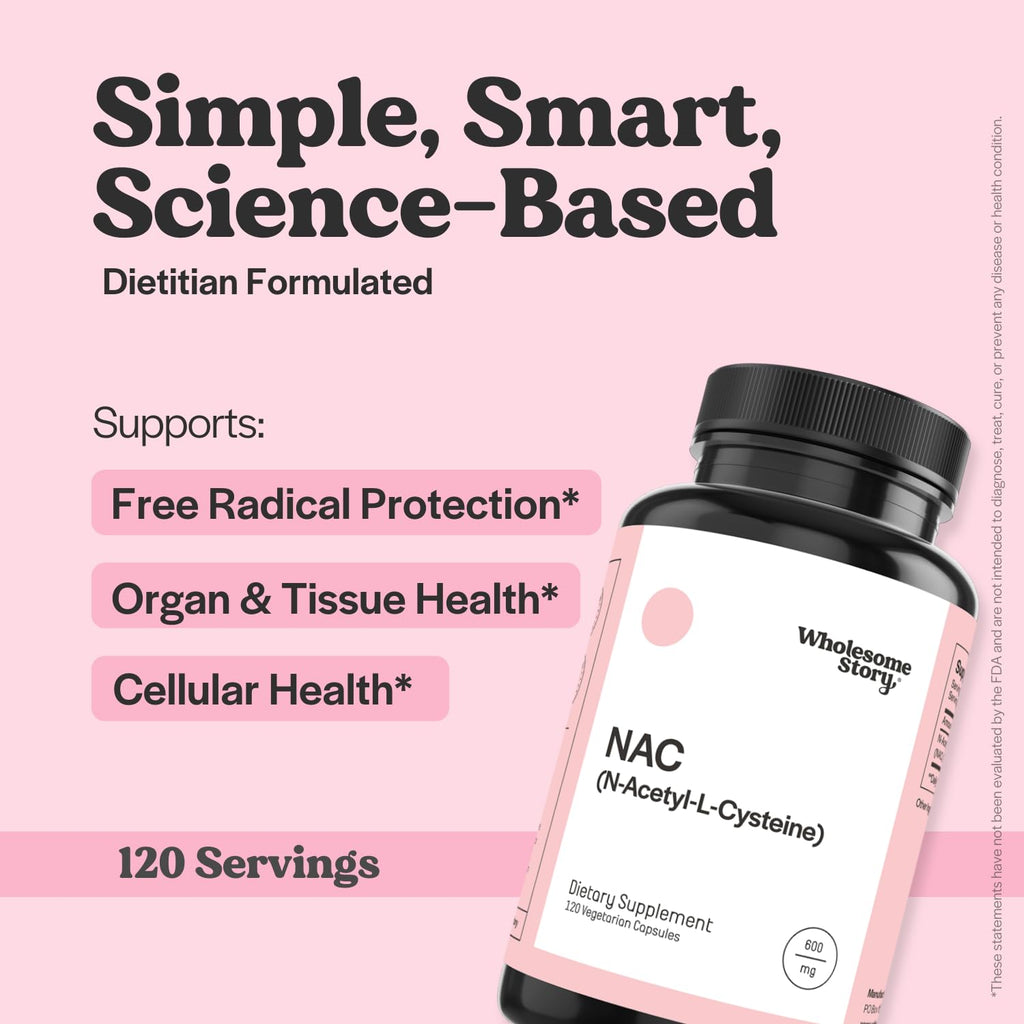 Wholesome Story NAC Supplement N Acetyl Cysteine 600 mg | Liver, Lung & Fertility Support | 120 Capsules | 120 Serving Supply - FENGGESTORE20