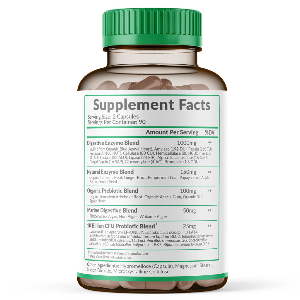 Wholesome Wellness Digestive Enzymes 1000MG Plus Prebiotics & Probiotics Supplement, 180 Capsules, Organic Plant-Based Vegan Formula for Digestion - FENGGESTORE20