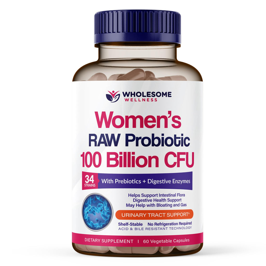Wholesome Wellness Dr. Formulated Raw Probiotics for Women 100 Billion CFUs Capsules with Prebiotics, Digestive Enzymes - FENGGESTORE20