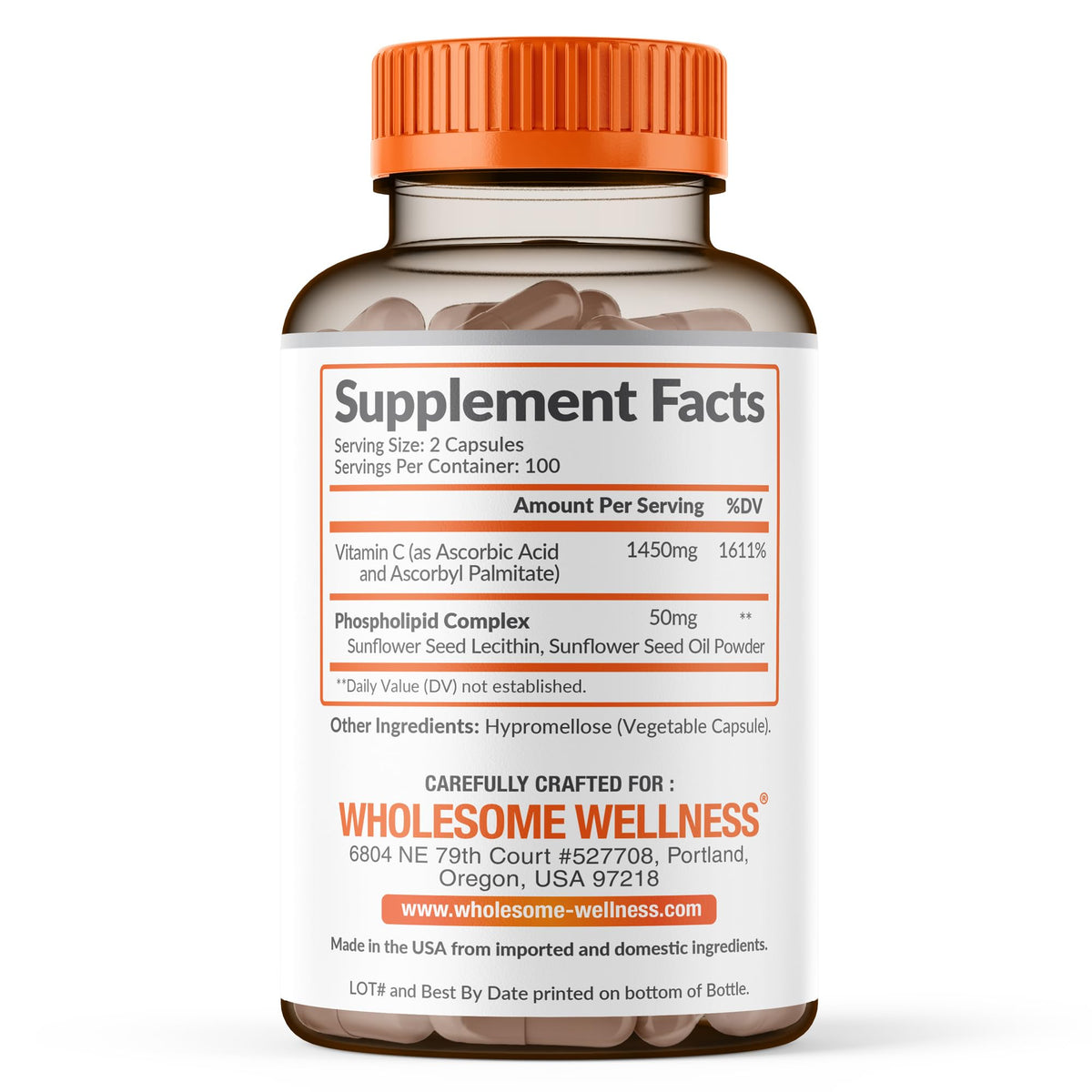 Wholesome Wellness Liposomal Vitamin C Capsules (200 Pills 1500mg Buffered) High Absorption, Immune System & Collagen Booster, High Dose Fat Soluble Immunity - FENGGESTORE20