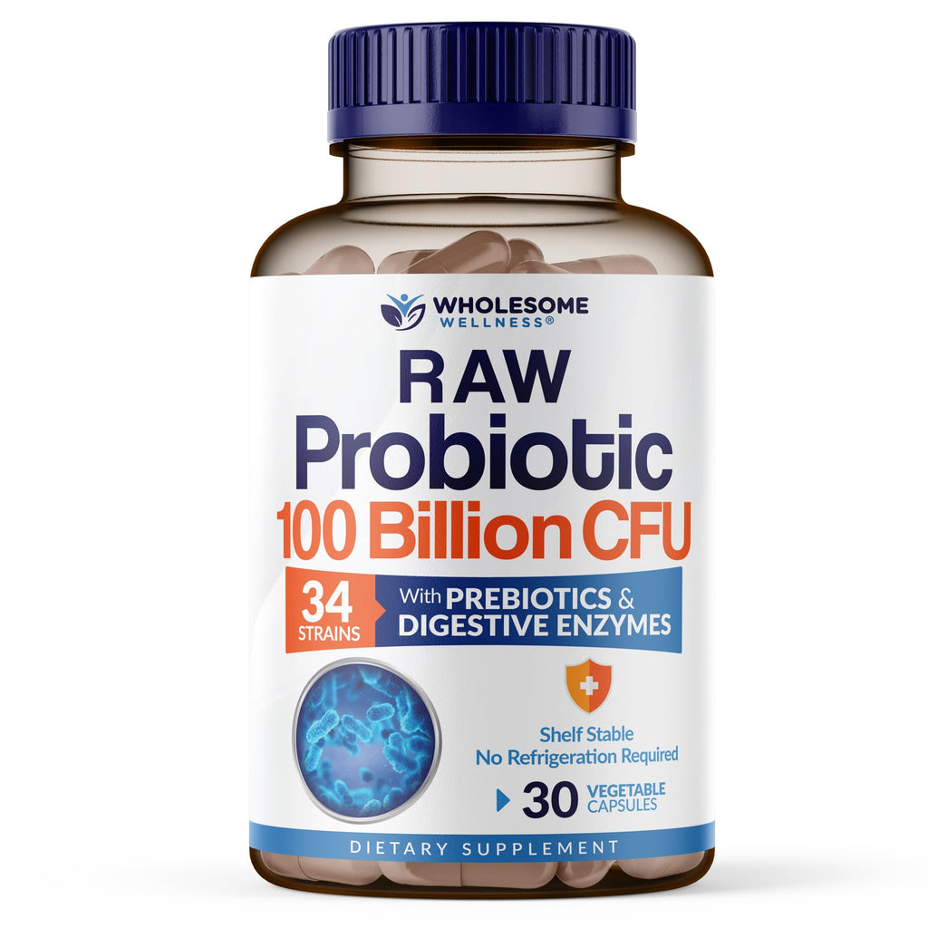 Wholesome Wellness Organic Raw Probiotics 100 Billion CFU, Dr Formulated for Women and Men, Complete Adult Supplement with Prebiotics - FENGGESTORE20